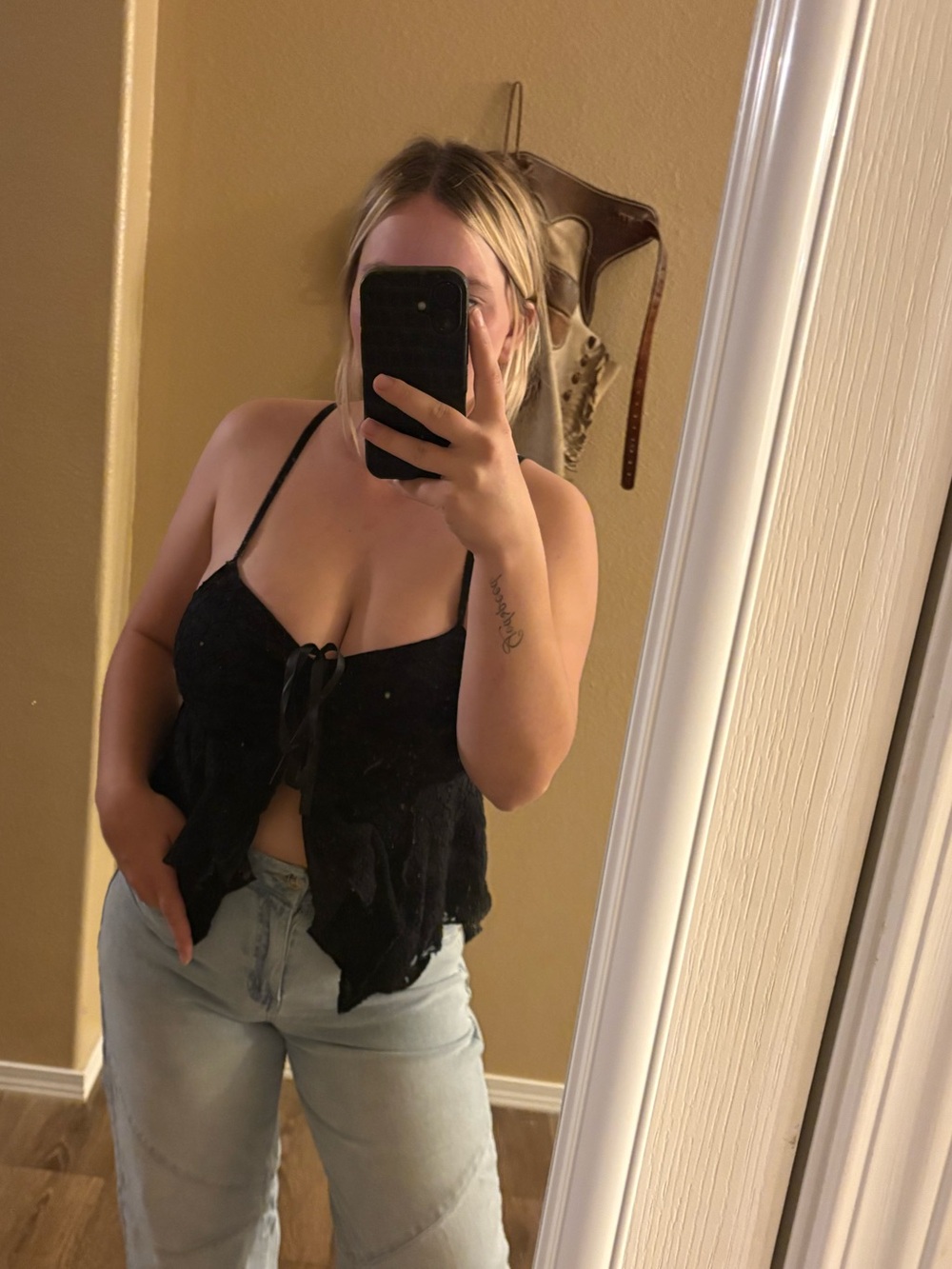 Black Halter Tie-Front Women's Top